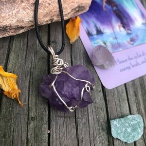 Wire Wrapped Amethyst Crystal Cluster in Silver